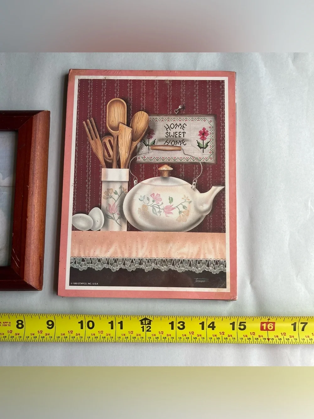 Vintage Cottagecore Wood Frame w/Fine Art Print & Wall Plaque - Bundle of 2